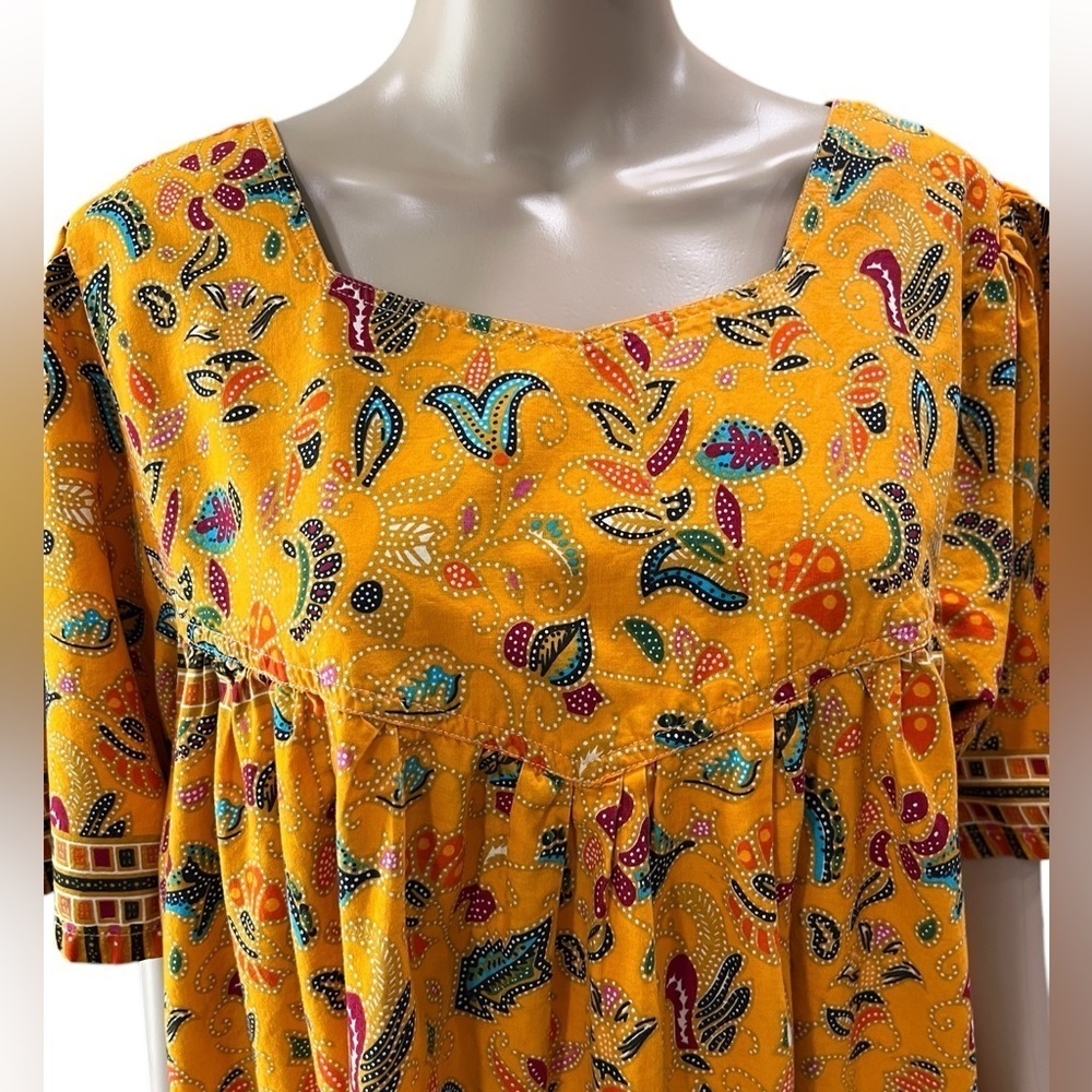 Ankara African print kaftan tunic dress orange with pocket-L OS custom made - Picture 2 of 5